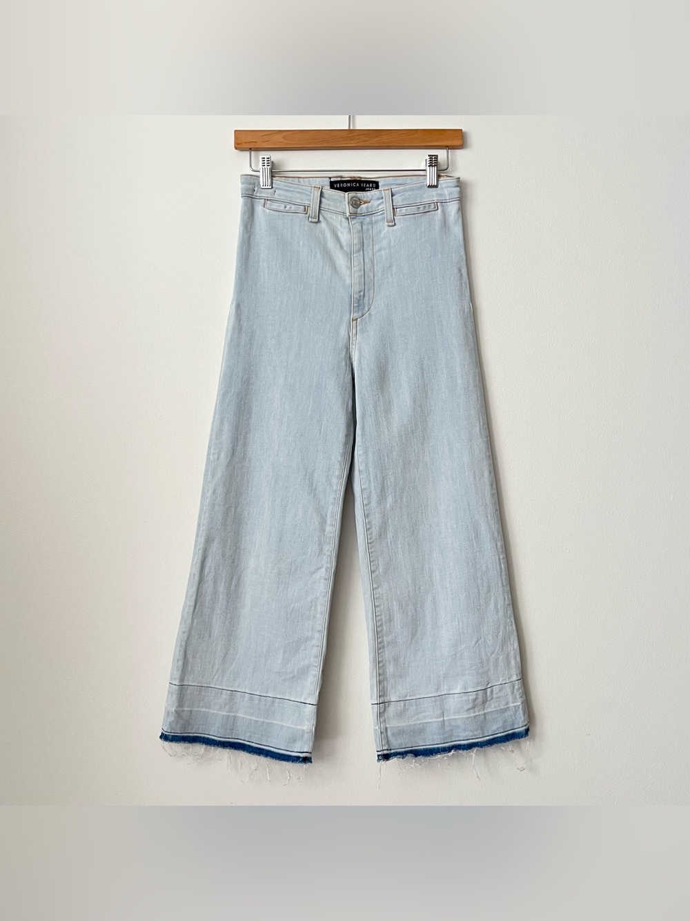 Veronica Beard Wide Leg Jeans Gaucho Ali Cropped High Rise Size 27 Light Wash